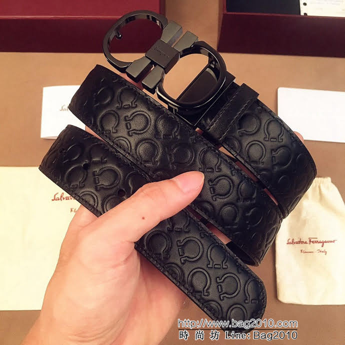 Ferragamo菲拉格慕 雙面牛皮經典紮花紋 精鋼扣 復古風格 男士皮帶  xfp1170